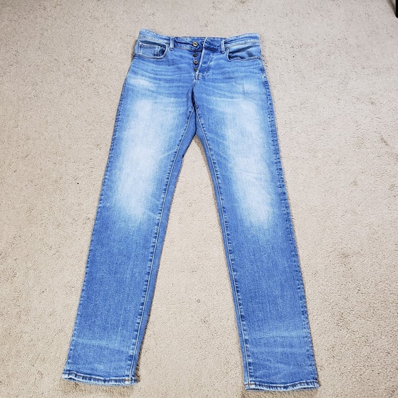 G Star Raw 3301 Tapered Straight Button Fly Jeans Men 30x36 Blue Casual Edgy - Picture 1 of 12